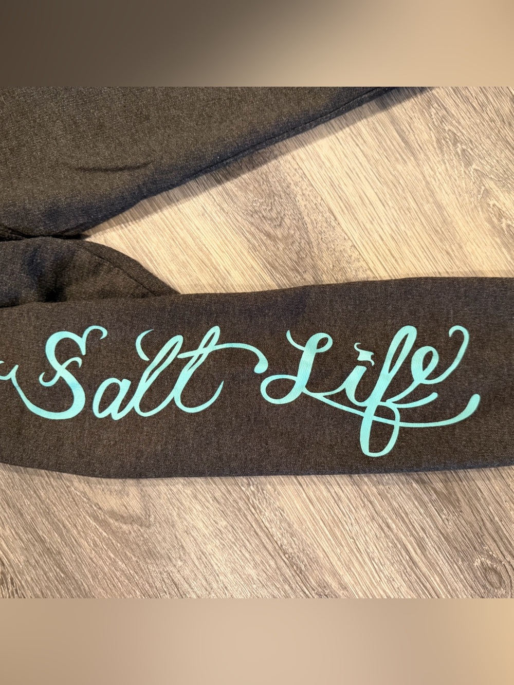 Salt Life Charcoal Hoodie with Teal Script
